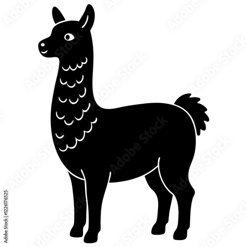 Cute Line Art Llama Silhouette Black Vector Illustration