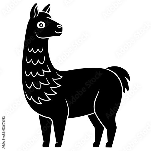 Cute Line Art Llama Silhouette Black Vector Illustration