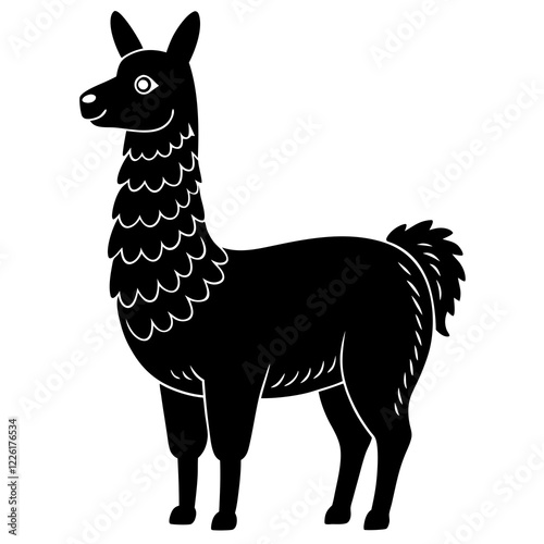 Cute Line Art Llama Silhouette Black Vector Illustration