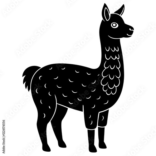 Cute Line Art Llama Silhouette Black Vector Illustration