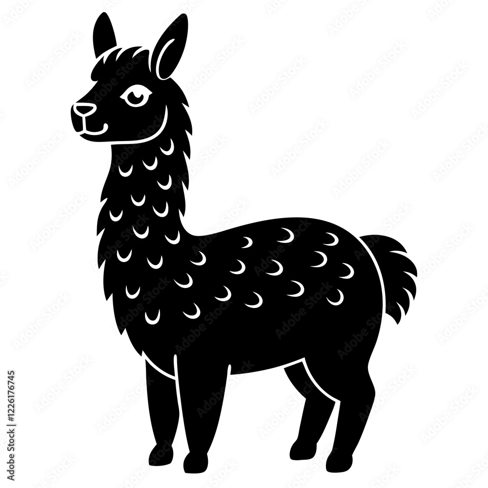 Fototapeta premium Cute Line Art Llama Silhouette Black Vector Illustration