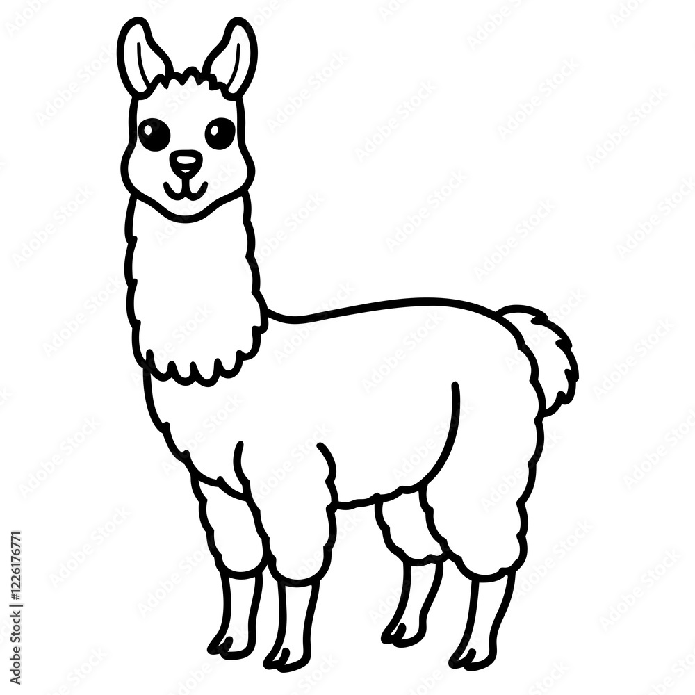 Naklejka premium Cute Line Art Llama Silhouette Black Vector Illustration