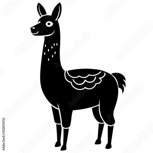 Cute Line Art Llama Silhouette Black Vector Illustration