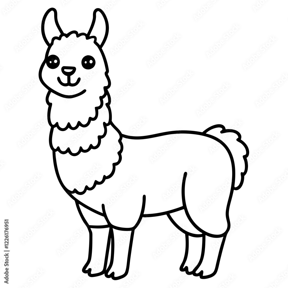 Fototapeta premium Cute Line Art Llama Silhouette Black Vector Illustration