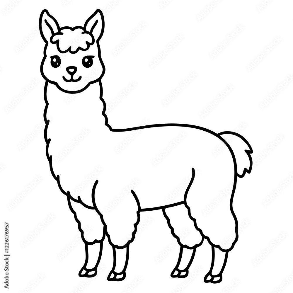 Cute Line Art Llama Silhouette Black Vector Illustration Cute Line Art Llama Silhouette Black Vector Illustration