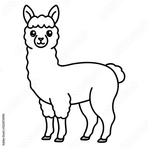 Cute Line Art Llama Silhouette Black Vector Illustration