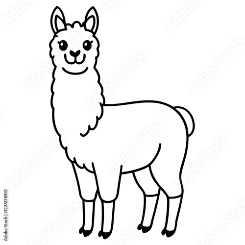 Cute Line Art Llama Silhouette Black Vector Illustration