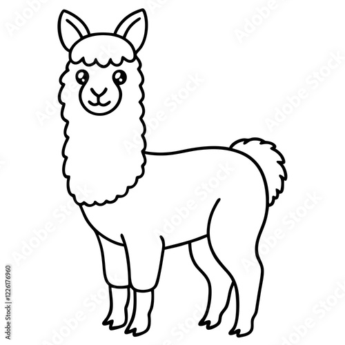 Cute Line Art Llama Silhouette Black Vector Illustration