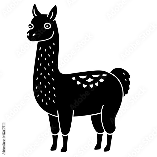 Cute Line Art Llama Silhouette Black Vector Illustration