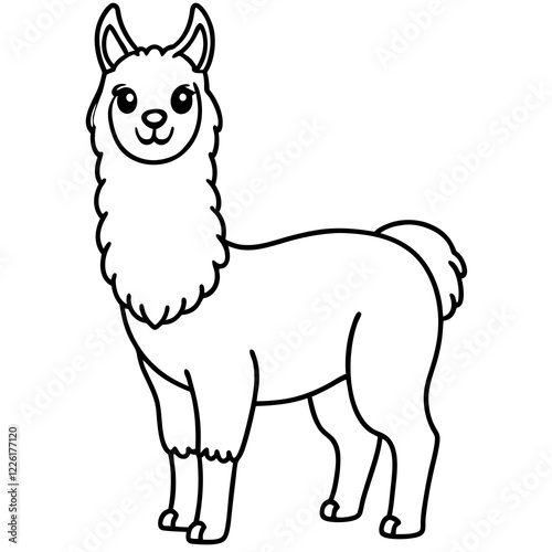 Cute Line Art Llama Silhouette Black Vector Illustration