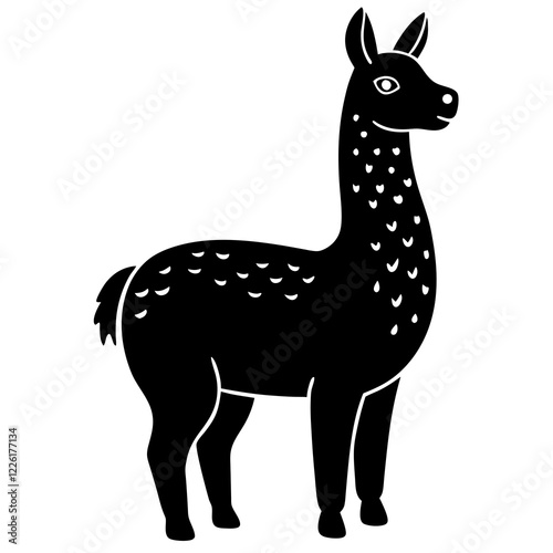 Cute Line Art Llama Silhouette Black Vector Illustration