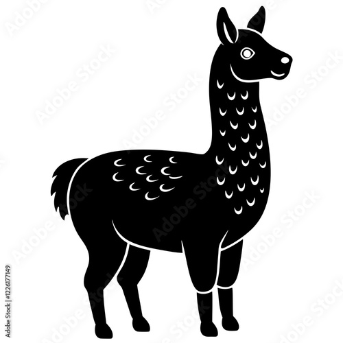 Cute Line Art Llama Silhouette Black Vector Illustration
