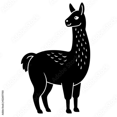 Cute Line Art Llama Silhouette Black Vector Illustration
