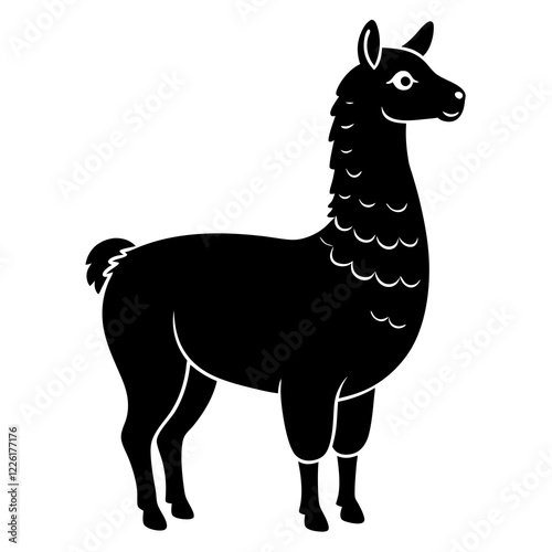 Cute Line Art Llama Silhouette Black Vector Illustration