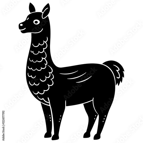 Cute Line Art Llama Silhouette Black Vector Illustration