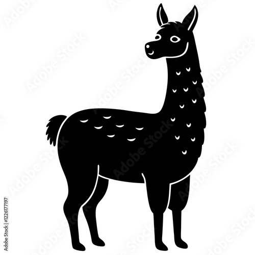 Cute Line Art Llama Silhouette Black Vector Illustration