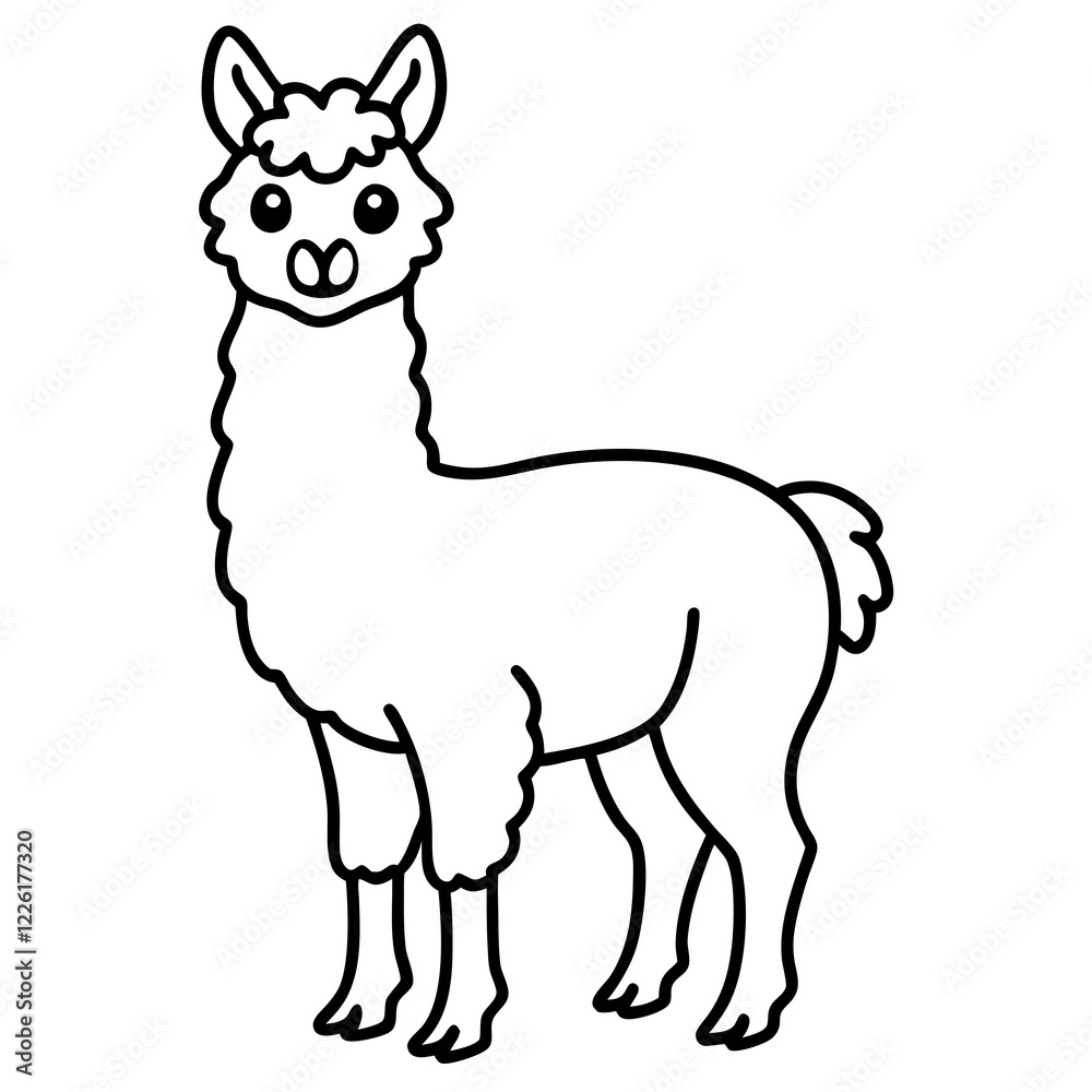 Cute Line Art Llama Silhouette Black Vector Illustration