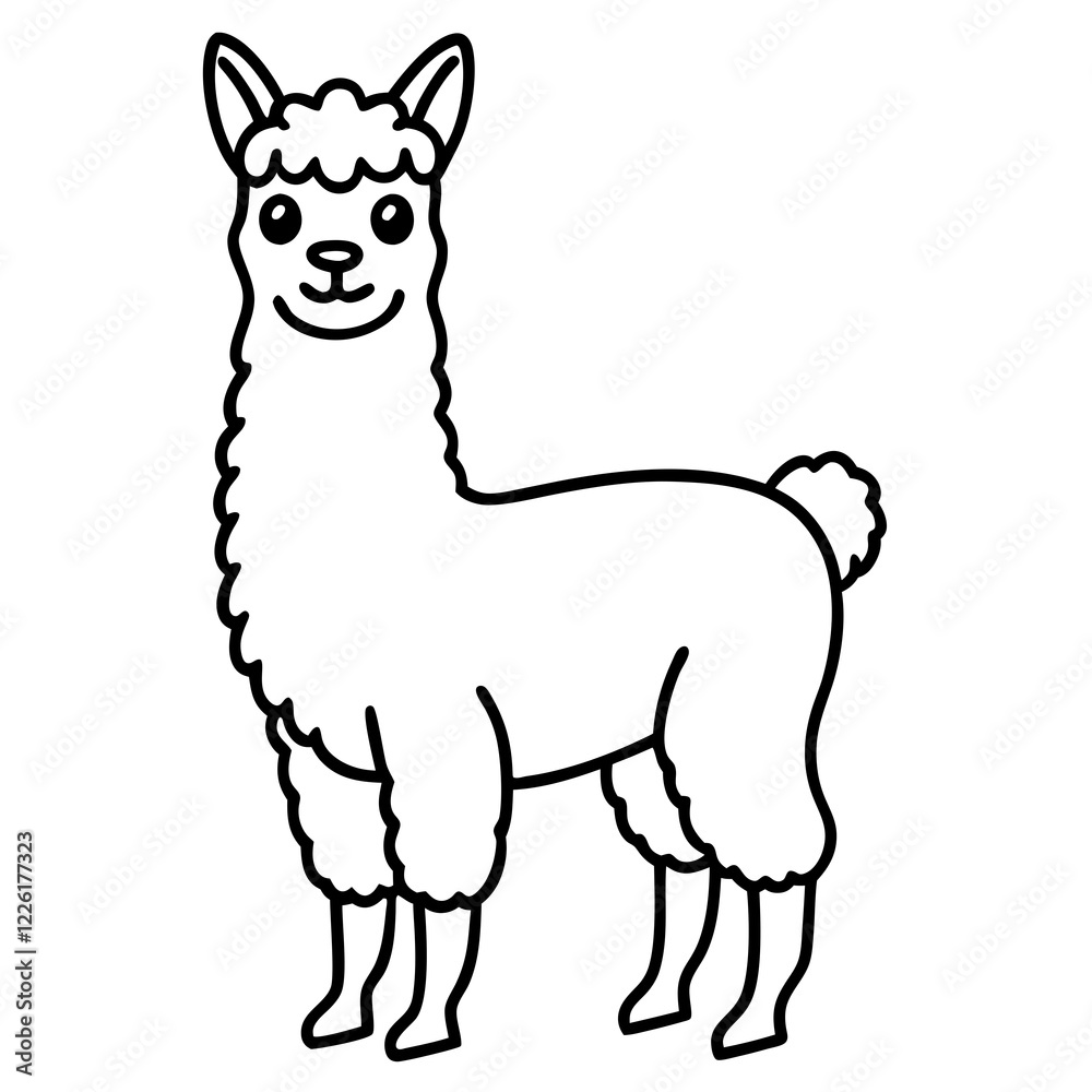 Cute Line Art Llama Silhouette Black Vector Illustration Cute Line Art Llama Silhouette Black Vector Illustration