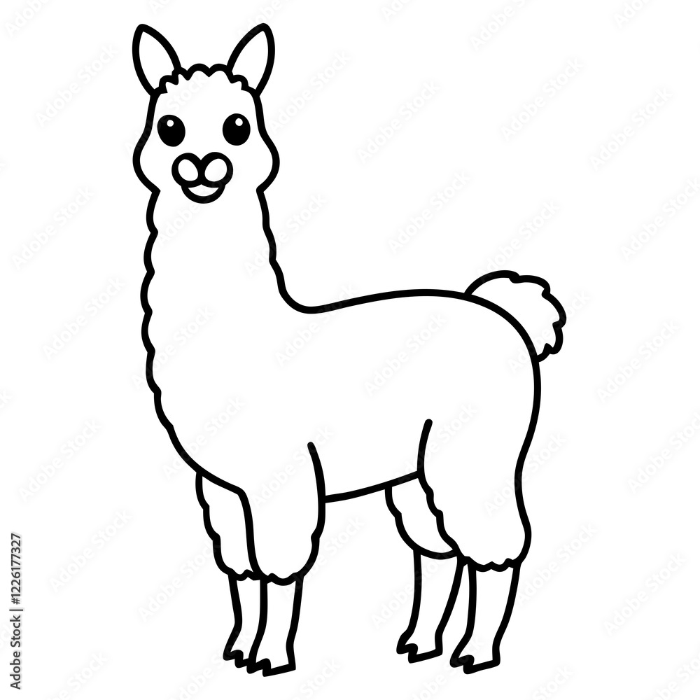 Cute Line Art Llama Silhouette Black Vector Illustration Cute Line Art Llama Silhouette Black Vector Illustration