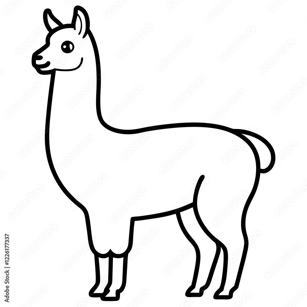 Cute Line Art Llama Silhouette Black Vector Illustration Cute Line Art Llama Silhouette Black Vector Illustration