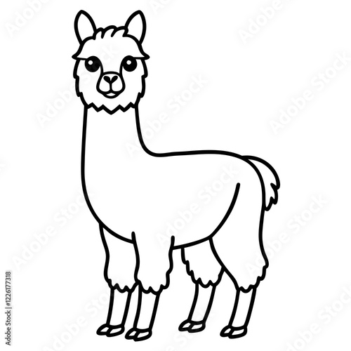Cute Line Art Llama Silhouette Black Vector Illustration
