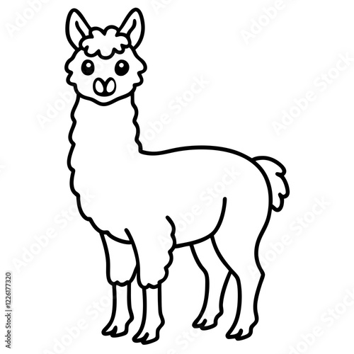 Cute Line Art Llama Silhouette Black Vector Illustration