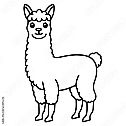 Cute Line Art Llama Silhouette Black Vector Illustration