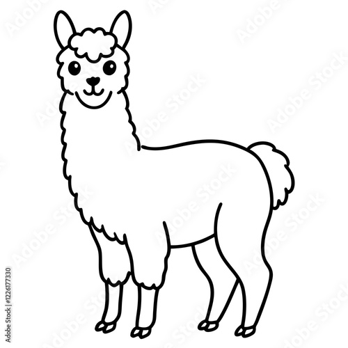 Cute Line Art Llama Silhouette Black Vector Illustration
