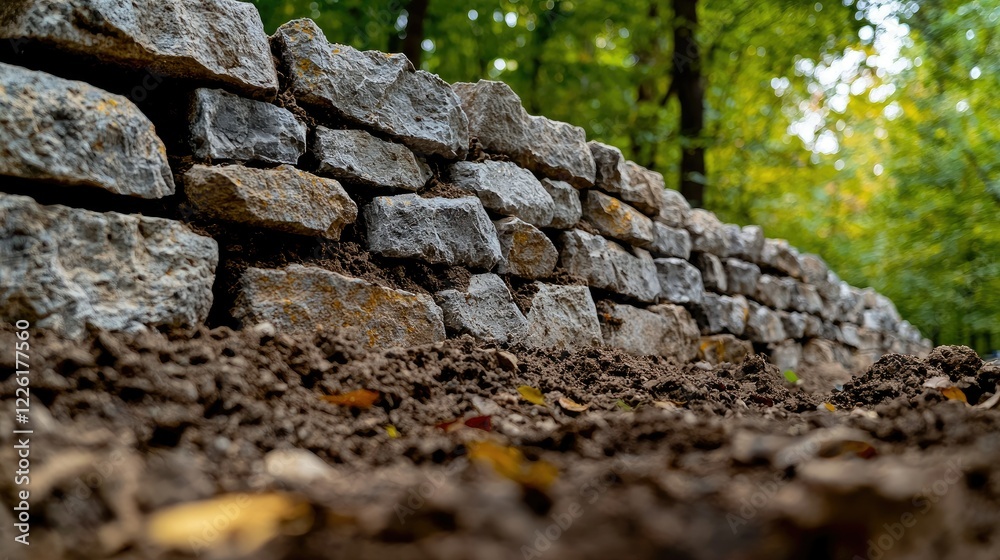 Stone wall construction in a natural setting Stone wall construction in a natural setting
