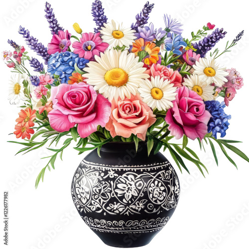 Elegant Flowers in Vase – Botanical Clipart Vector Illustration