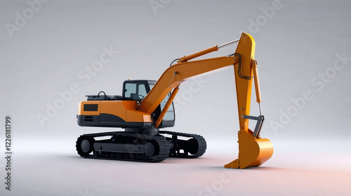 Excavator staying on a gray background in a studio shot photo