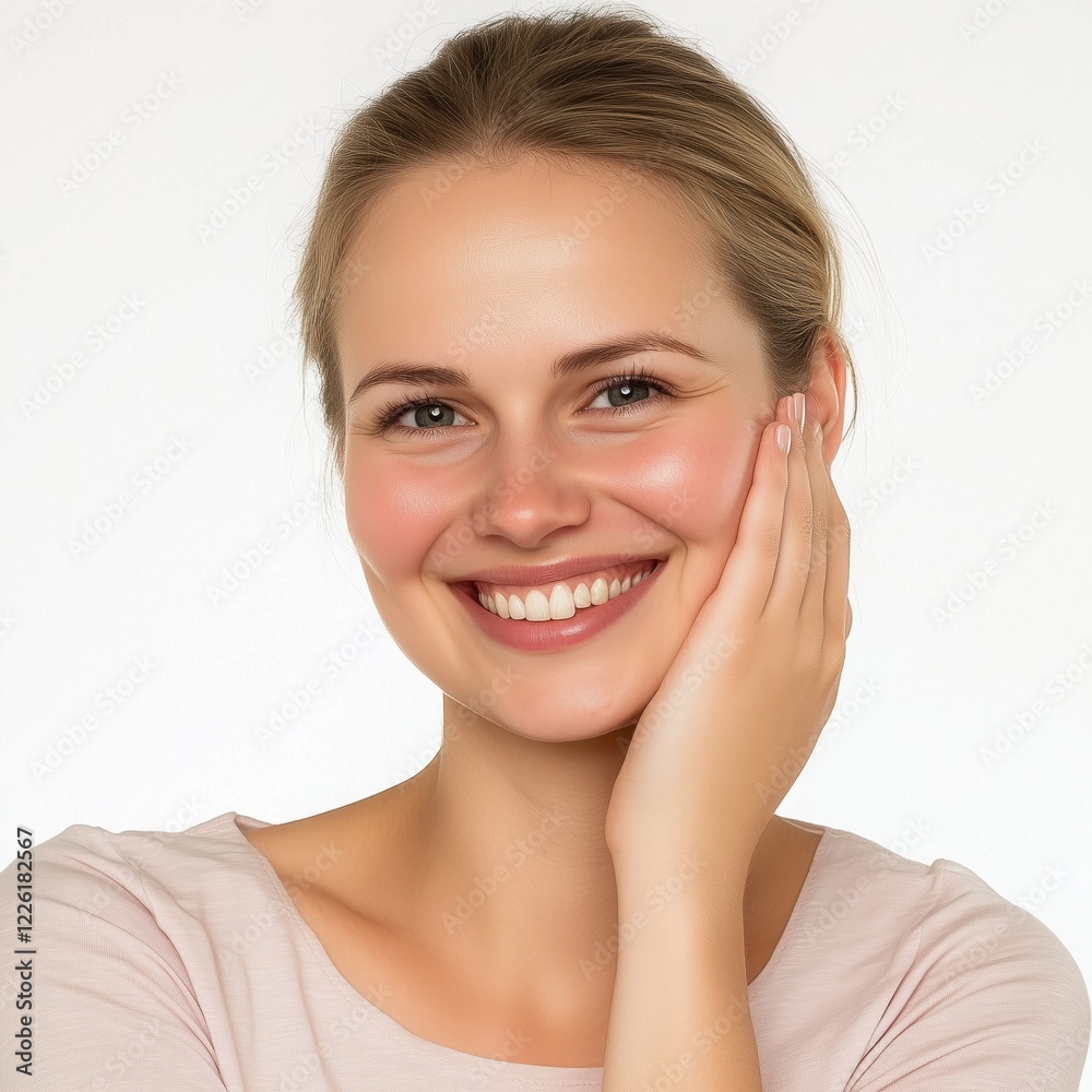 Young woman with satisfaction emotion skincare beauty concept Young woman with satisfaction emotion skincare beauty concept