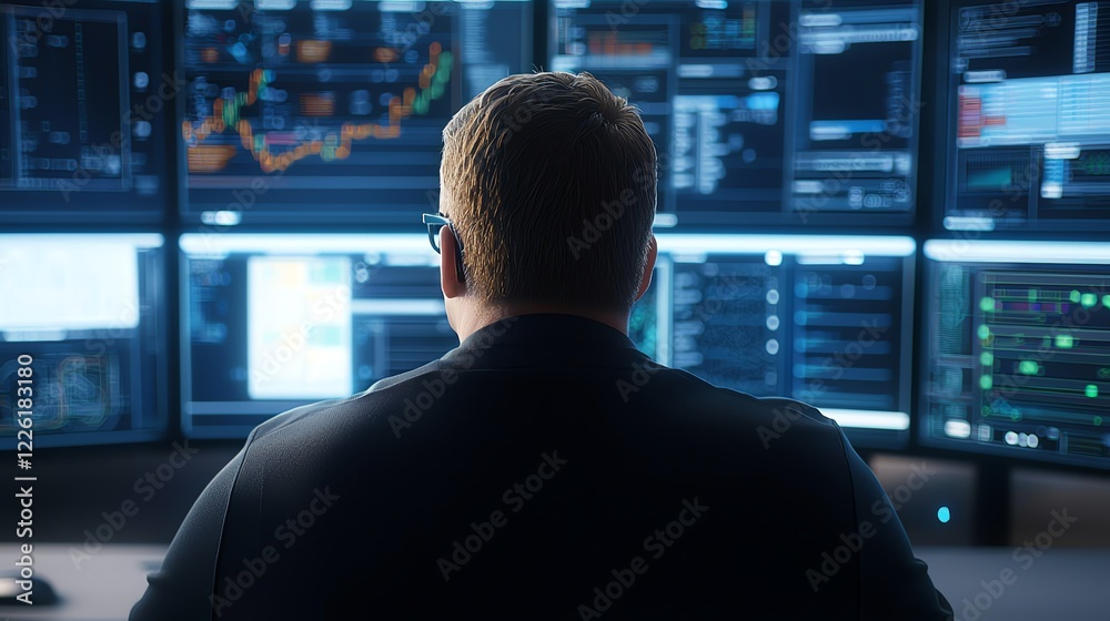 A focused professional analyzes data on multiple screens in a modern office environment, showcasing advanced technology and detailed graphics for effective decision-making. A focused professional analyzes data on multiple screens in a modern office environment, showcasing advanced technology and detailed graphics for effective decision-making.