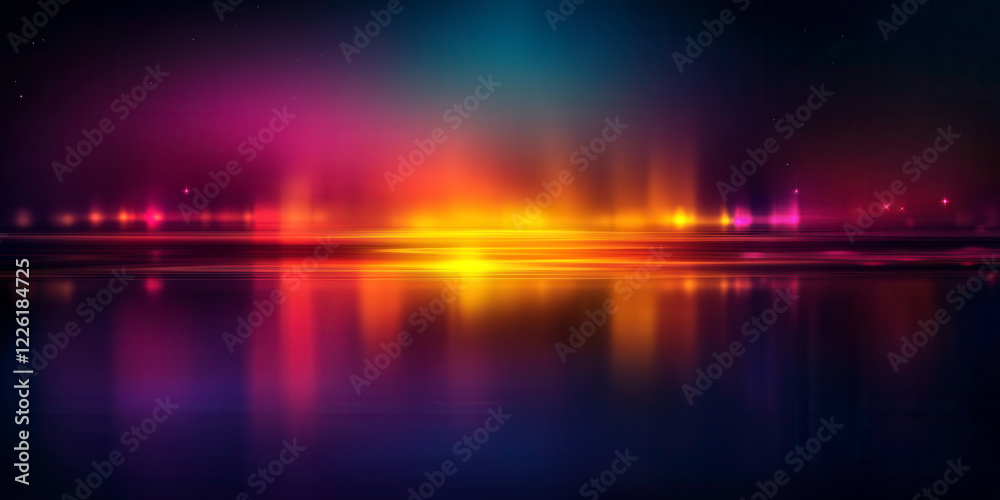 Fototapeta premium Vibrant Abstract Light Reflections Over Calm Water Surface at Night