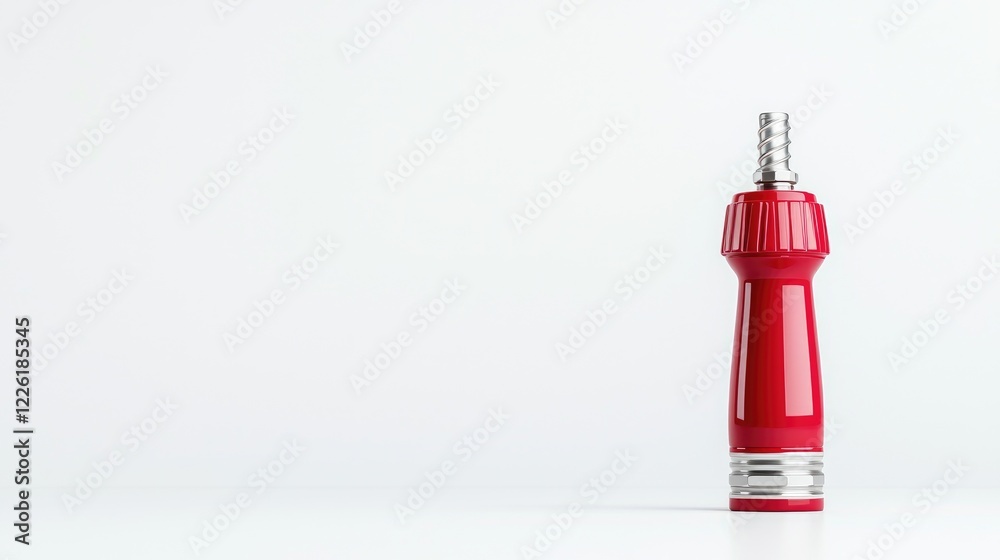 Red industrial nozzle on white background, product shot. Use website, catalog Red industrial nozzle on white background, product shot. Use website, catalog