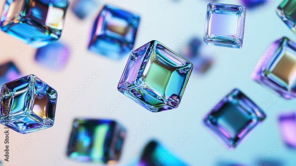 Colorful transparent cubes float in a surreal space filled with light, creating an abstract visual experience that captivates the viewer’s imagination Colorful transparent cubes float in a surreal space filled with light, creating an abstract visual experience that captivates the viewer’s imagination