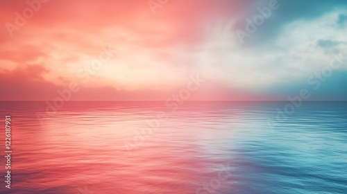 Tranquil Dual Sky Ocean View Calm Water Colors Sunrise Sunset Hues Blue Pink Light Waves.