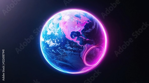 Wallpaper Mural Glowing Earth, North America, Space, Global Connection, Futuristic Background, Website Banner Torontodigital.ca