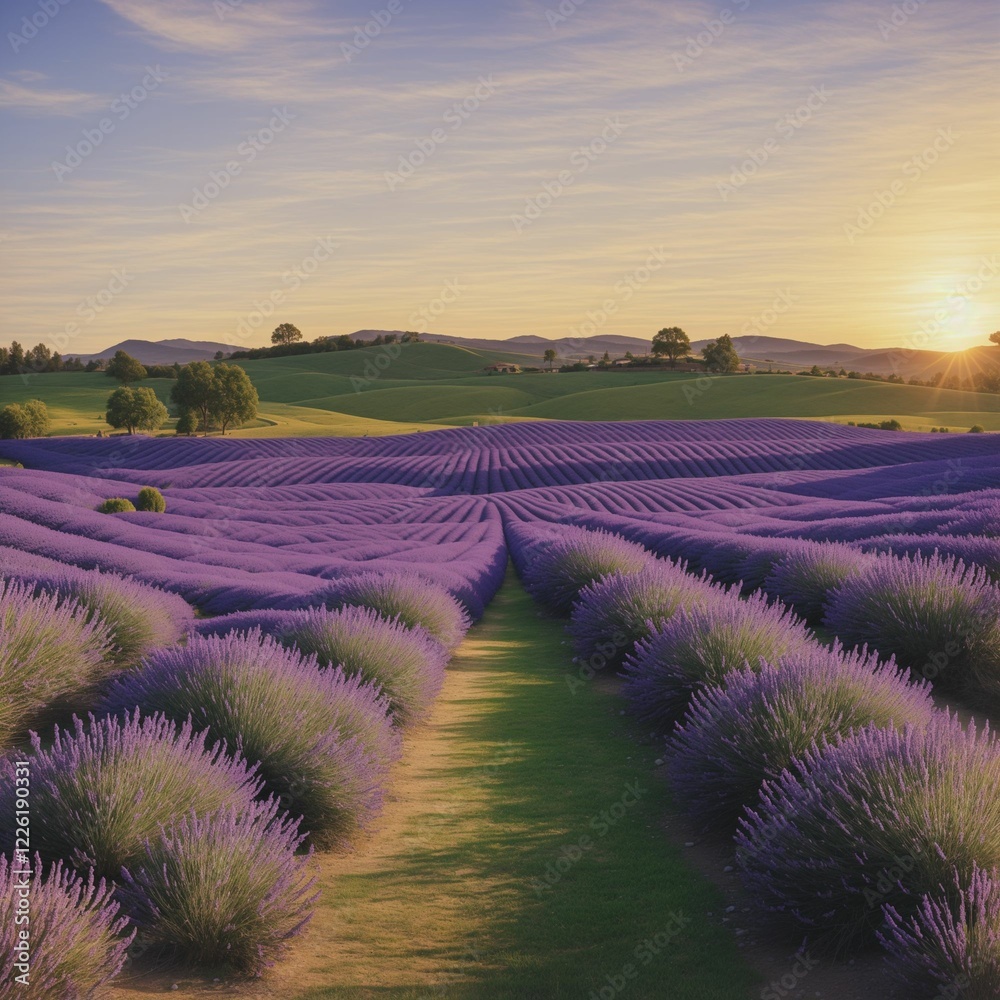 Fototapeta premium lavender field at sunset