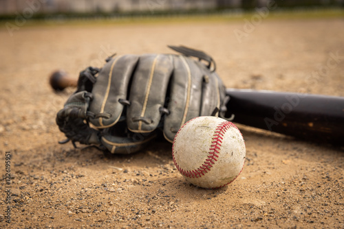 野球のグローブとボール　baseball glove and ball photo