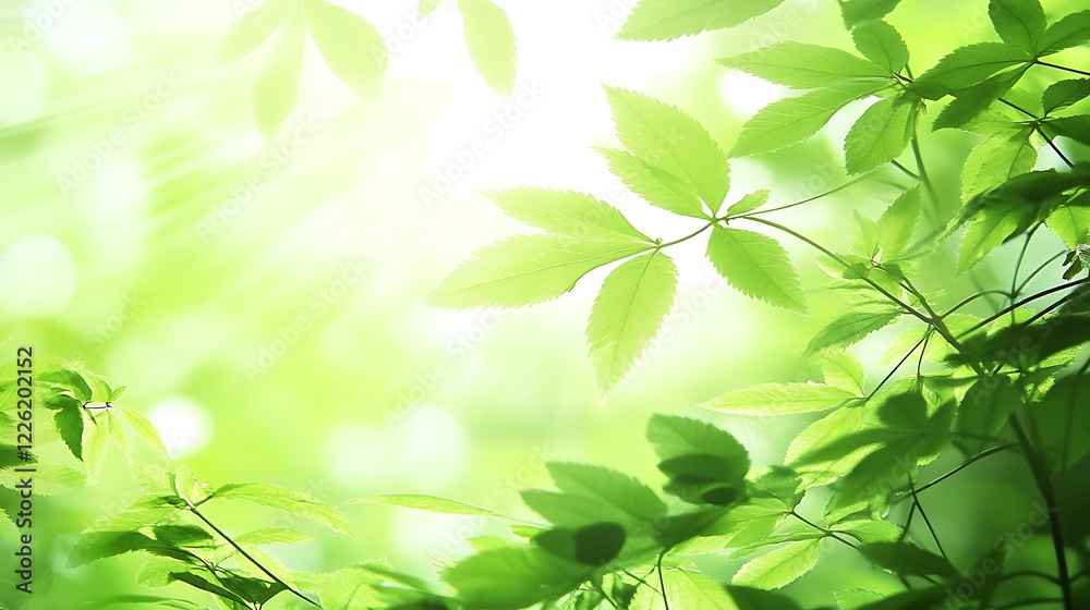 Naklejka premium Lush Green Leaves Basking in Sunlight