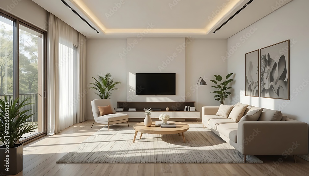 Fototapeta premium Modern Minimalist Living Room Interior Design