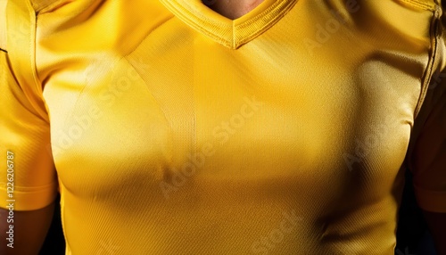 Vibrant Yellow Soccer Jersey Fabric Detail against a Sporty Backdrop, showcasing ClosedUp Texture and Highlighting the Essence of Athleisure Fashion. photo