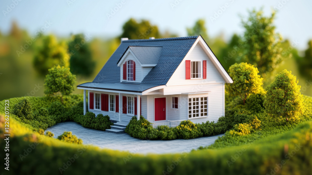 charming house surrounded by lush greenery, featuring red door and shutters, set in serene environment. This picturesque home embodies comfort and tranquility charming house surrounded by lush greenery, featuring red door and shutters, set in serene environment. This picturesque home embodies comfort and tranquility
