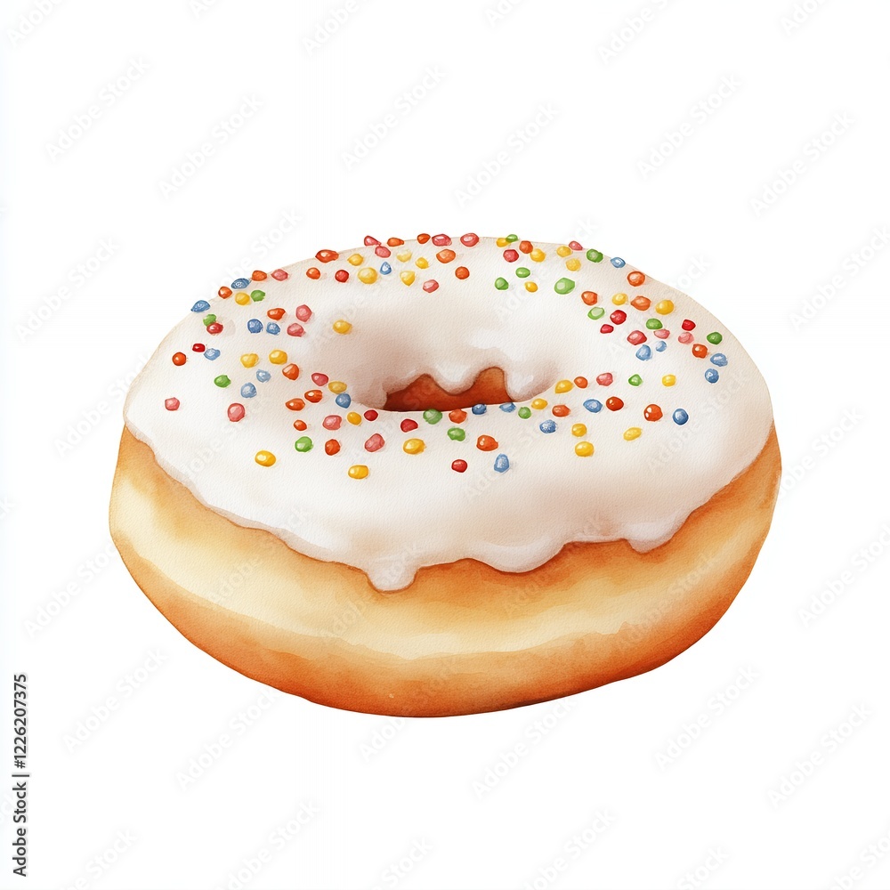 Sweet Donut with Colorful Sprinkles and White Icing, a Delicious Bakery Treat Sweet Donut with Colorful Sprinkles and White Icing, a Delicious Bakery Treat