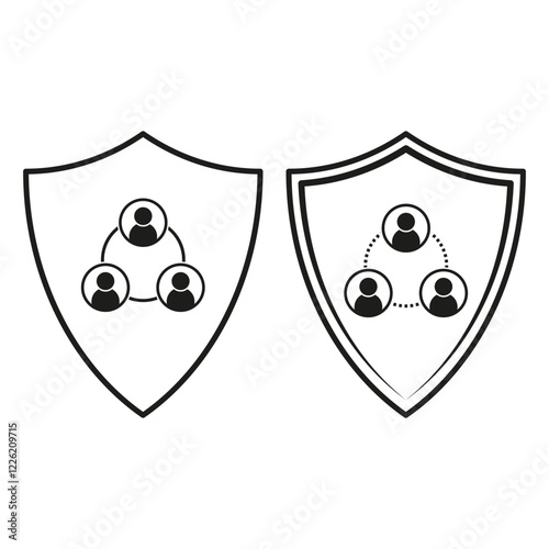 Profile shield icon. Secure user protection. Connected group symbol. Vector illustration.