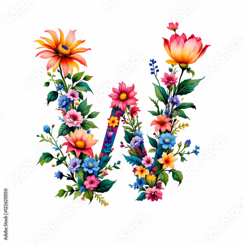 Vibrant Colorful Floral Letter W Design