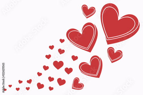 Red Heart Cascade: A flurry of red hearts of varying sizes cascades across the image, creating a romantic and joyful visual.  Perfect for Valentine's Day, love-themed projects.