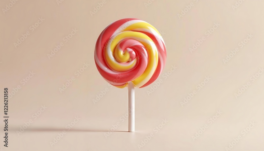 Sweet Swirl: A Colorful Lollipop on a Beige Background Sweet Swirl: A Colorful Lollipop on a Beige Background