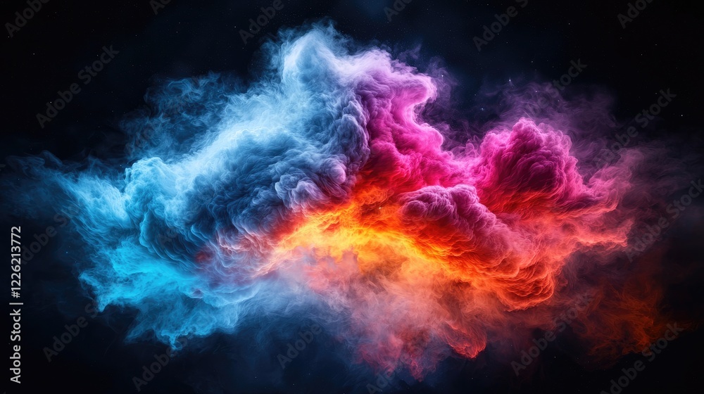 Obraz premium Colorful cosmic nebula, space clouds, vibrant hues, dark background, science fiction art